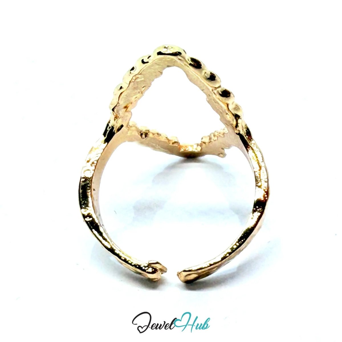 Gold - Plated Hollow Oval Zinc Ring with Textured Surface – Organic Statement Band for Sculptural Styling - JewelHub.co.uk