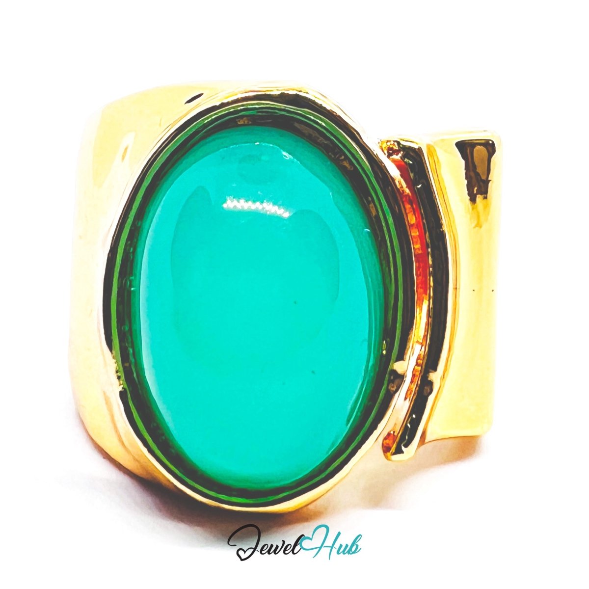 Gold - Plated Jadnite Statement Ring – Adjustable L–N | 6.30g Bold Resin Gem in Sculptural Gold - JewelHub.co.uk
