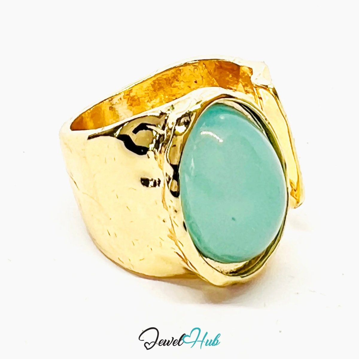 Gold - Plated Jadnite Statement Ring – Adjustable L–N | 6.30g Bold Resin Gem in Sculptural Gold - JewelHub.co.uk