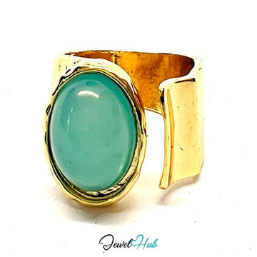 Gold - Plated Jadnite Statement Ring – Adjustable L–N | 6.30g Bold Resin Gem in Sculptural Gold - JewelHub.co.uk