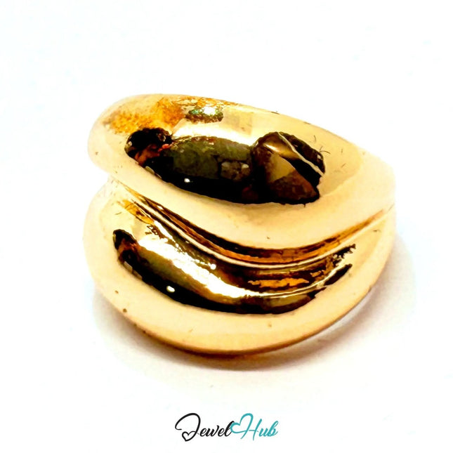 Gold - Plated Layered Wave Zinc Alloy Ring – Fixed Sizes L & O | Things for Teen Statement Jewellery - JewelHub.co.uk