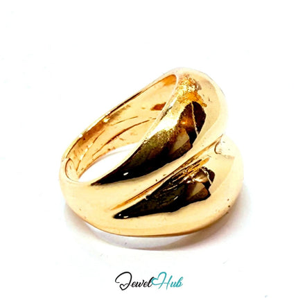 Gold - Plated Layered Wave Zinc Alloy Ring – Fixed Sizes L & O | Things for Teen Statement Jewellery - JewelHub.co.uk