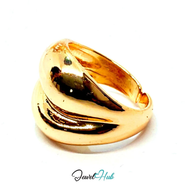 Gold - Plated Layered Wave Zinc Alloy Ring – Fixed Sizes L & O | Things for Teen Statement Jewellery - JewelHub.co.uk