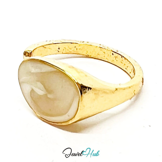 Gold - Plated Minimalist Ring – Fixed Size P | 2.9g White & Brown Resin Glow in Zinc Alloy - JewelHub.co.uk