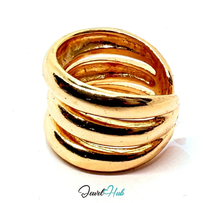 Gold - Plated Multi - Band Stack Ring (Zinc) Sculptural Five - Layer Statement in UK J - JewelHub.co.uk