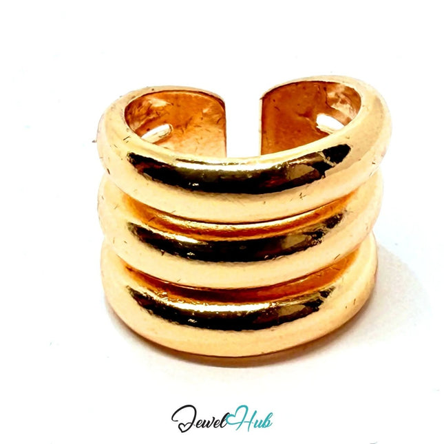 Gold - Plated Multi - Band Stack Ring (Zinc) Sculptural Five - Layer Statement in UK J - JewelHub.co.uk