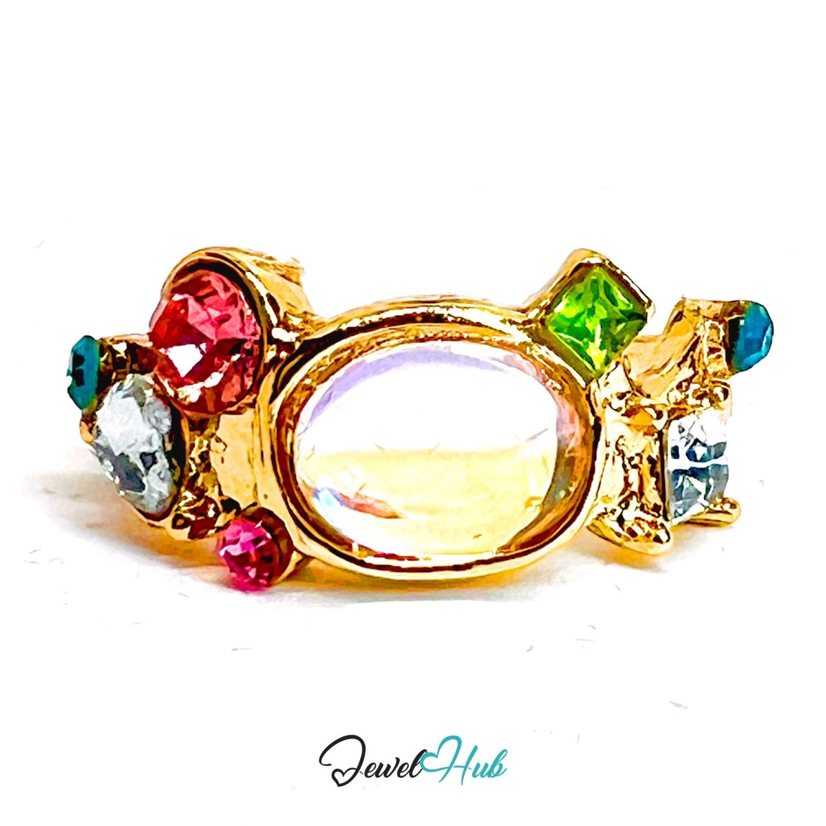 Gold - Plated Multicolour Ring – Open - End J - K | 2.65g AB Resin Playful - JewelHub.co.uk