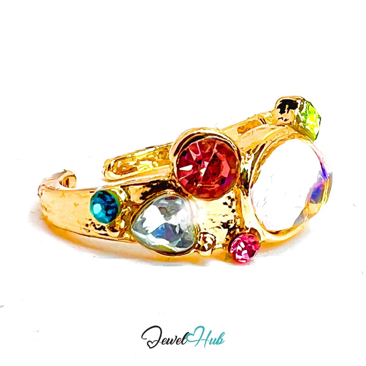 Gold - Plated Multicolour Ring – Open - End J - K | 2.65g AB Resin Playful - JewelHub.co.uk