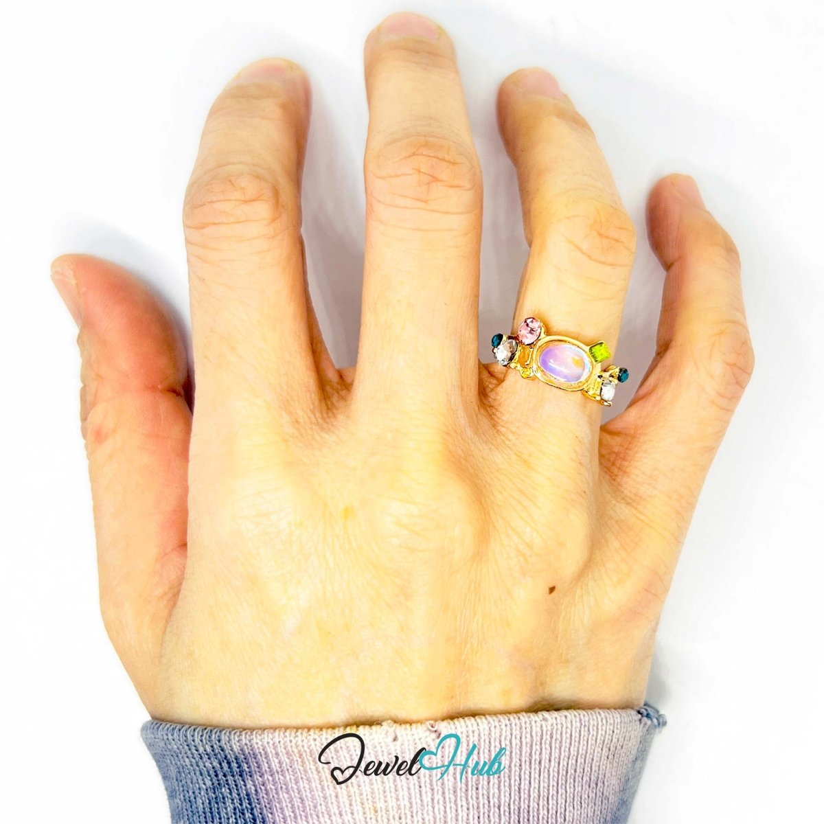 Gold - Plated Multicolour Ring – Open - End J - K | 2.65g AB Resin Playful - JewelHub.co.uk