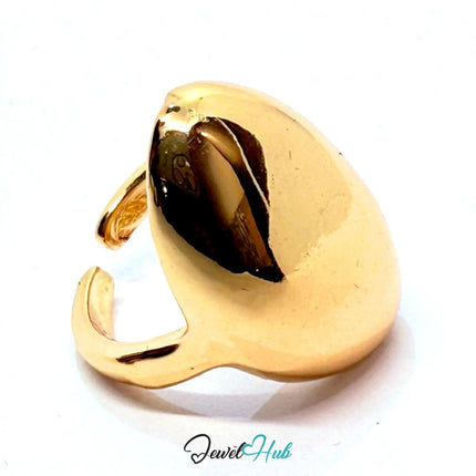Gold - Plated Open Dome Zinc Alloy Ring – Sculptural Shine with Adjustable Fit | Size J–K - JewelHub.co.uk