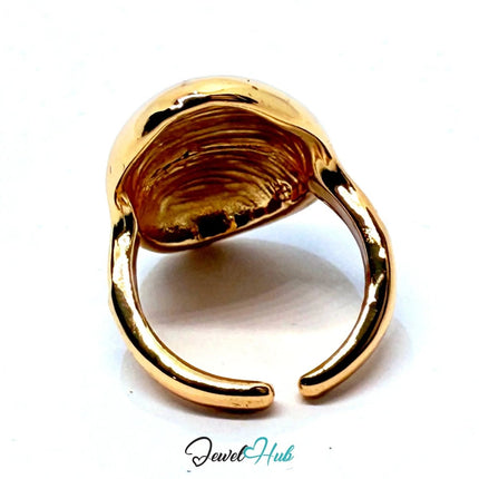 Gold - Plated Open Dome Zinc Alloy Ring – Sculptural Shine with Adjustable Fit | Size J–K - JewelHub.co.uk