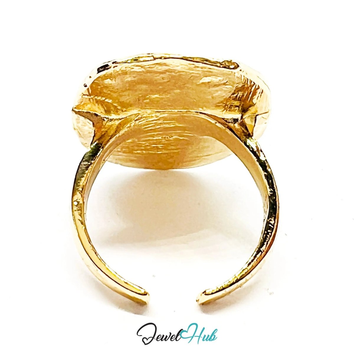 Gold - Plated Oval Ring – Sculptural Texture in Modernist Form | Available in Sizes K & R - JewelHub.co.uk