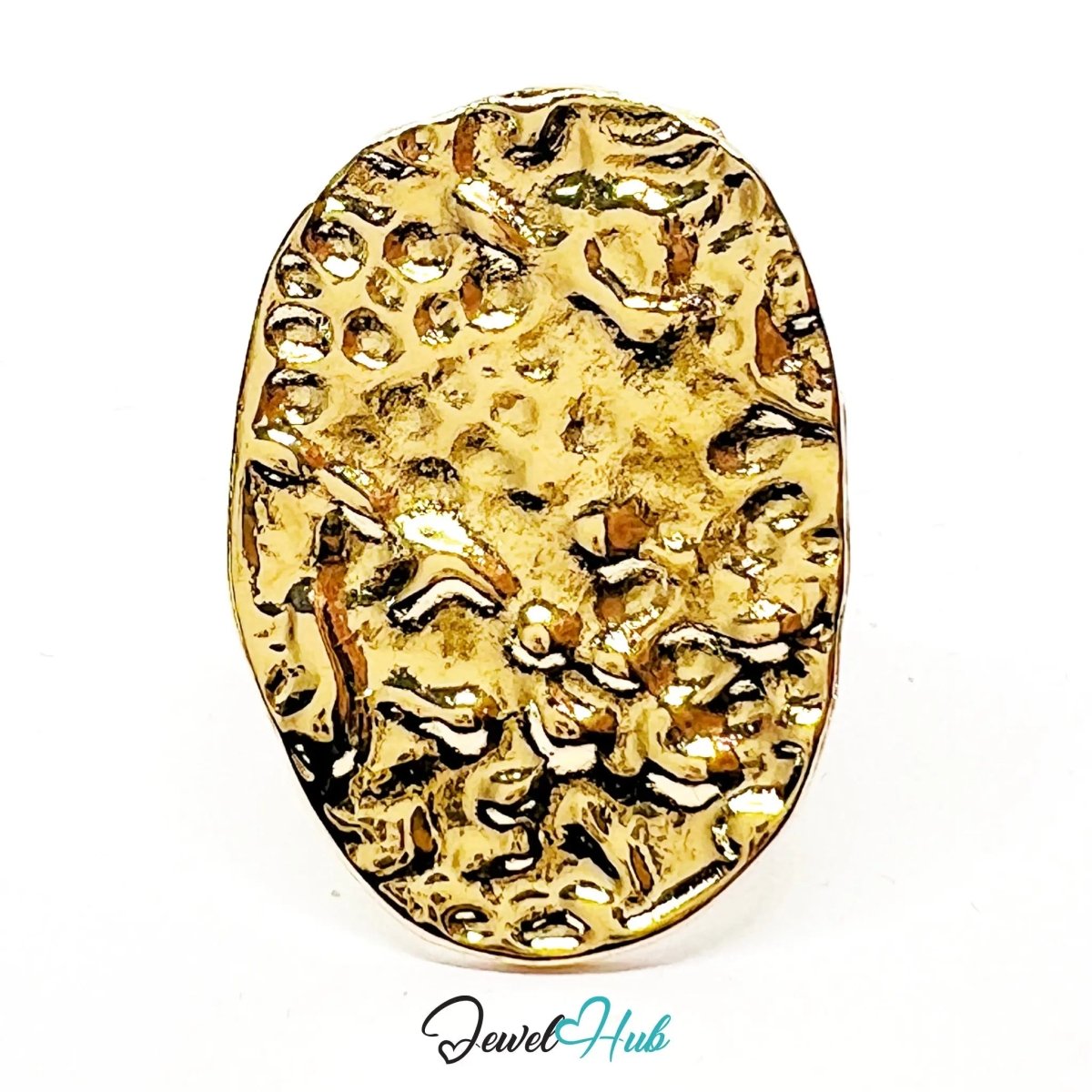 Gold - Plated Oval Ring – Sculptural Texture in Modernist Form | Available in Sizes K & R - JewelHub.co.uk