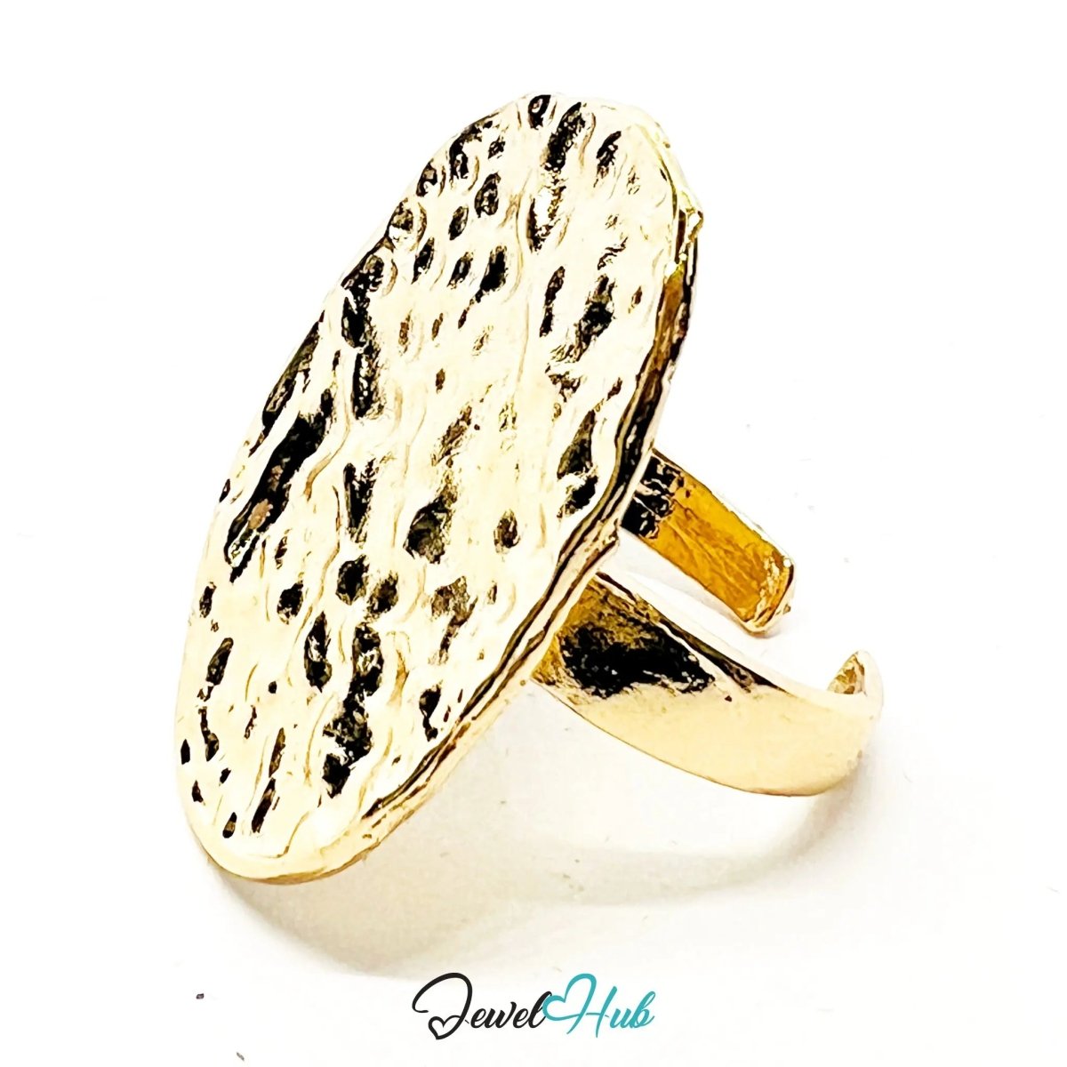 Gold - Plated Oval Ring – Sculptural Texture in Modernist Form | Available in Sizes K & R - JewelHub.co.uk