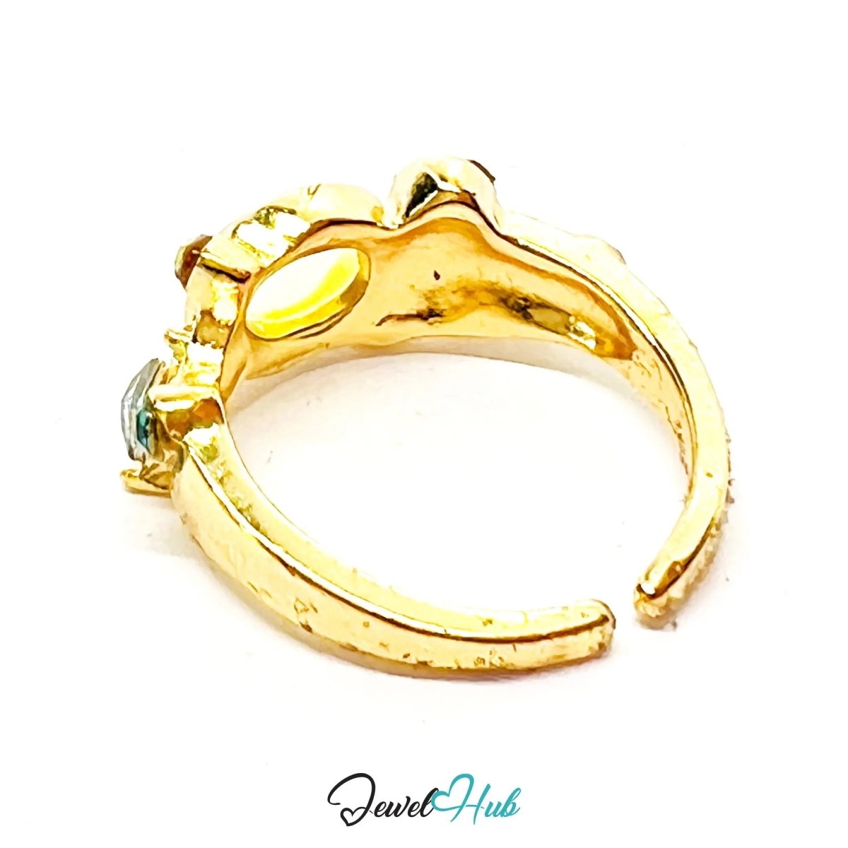 Gold - Plated Playful Ring – Fixed Size N | 2.65g AB Resin & Multicolour Gems in Whimsical Glow - JewelHub.co.uk