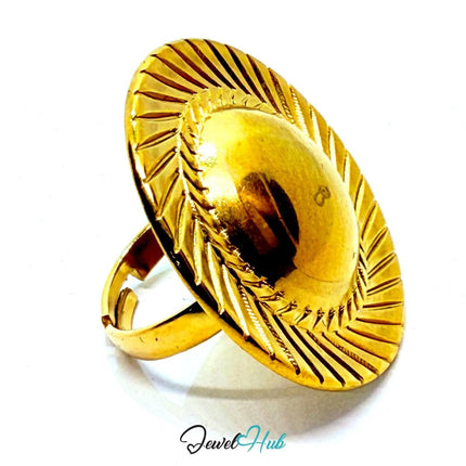 Gold - Plated Radiant Dome Zinc Alloy Ring – Adjustable Statement Design | Size J–L - JewelHub.co.uk