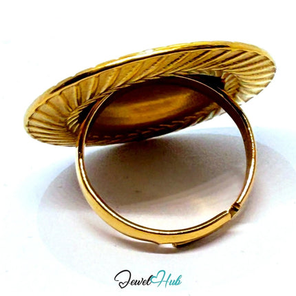 Gold - Plated Radiant Dome Zinc Alloy Ring – Adjustable Statement Design | Size J–L - JewelHub.co.uk