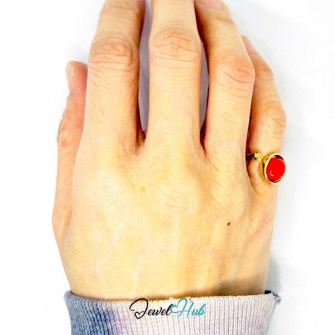 Gold - Plated Red Resin Ring – Open - End J - K - L | 2 - 2.5g Minimalist - JewelHub.co.uk