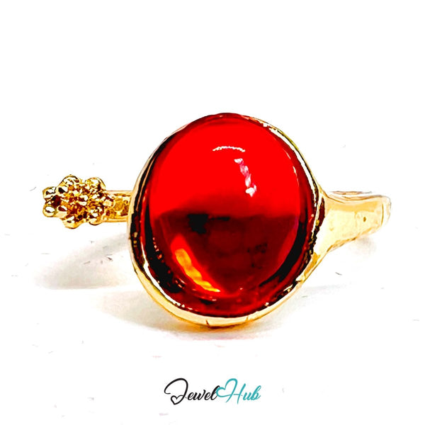 Gold - Plated Red Resin Ring – Open - End J - K - L | 2 - 2.5g Minimalist - JewelHub.co.uk