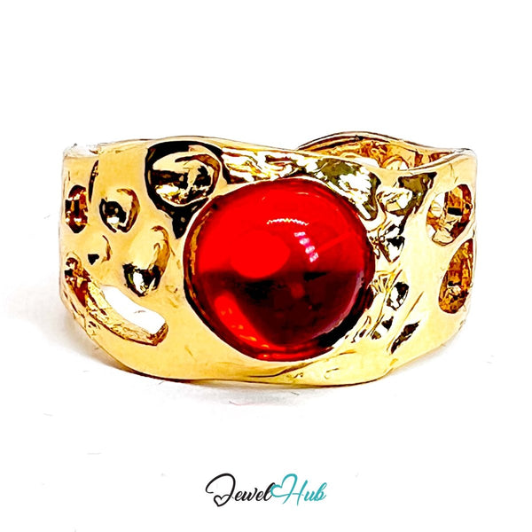 Gold - Plated Red Resin Ring – Open - End R - S | 4.00g Bold Sculptural Band - JewelHub.co.uk