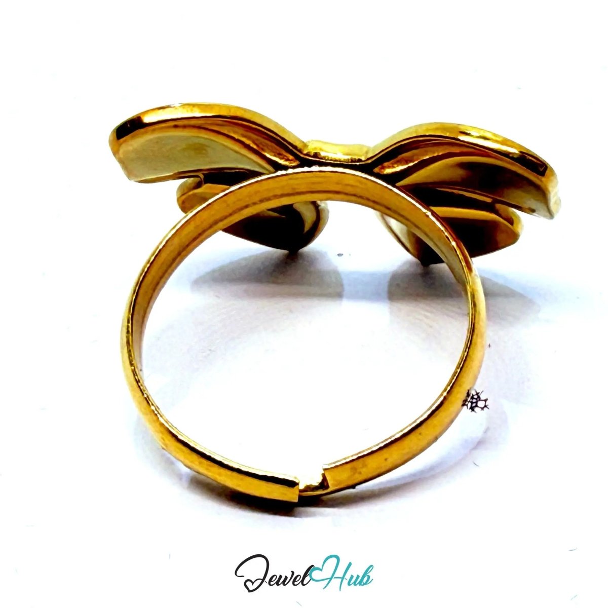 Gold - Plated Ribbon Bow Zinc Ring – Sculptural Accent with Adjustable Fit (UK N–P) - JewelHub.co.uk