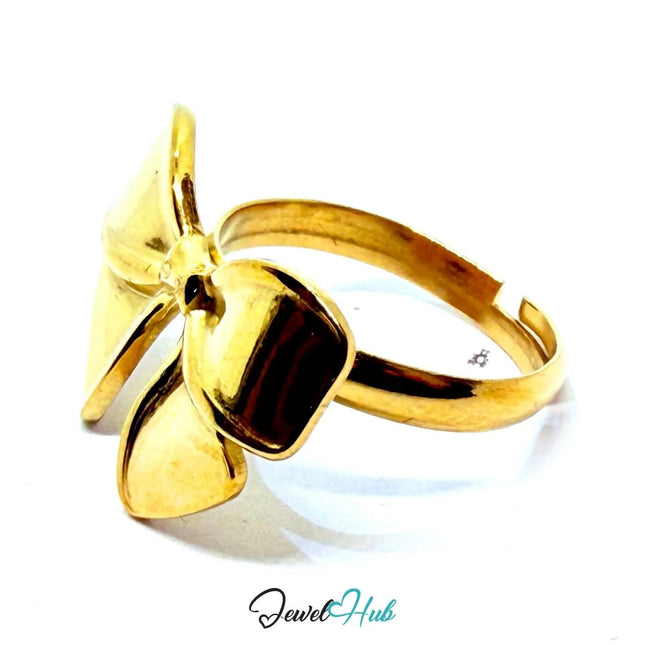 Gold - Plated Ribbon Bow Zinc Ring – Sculptural Accent with Adjustable Fit (UK N–P) - JewelHub.co.uk
