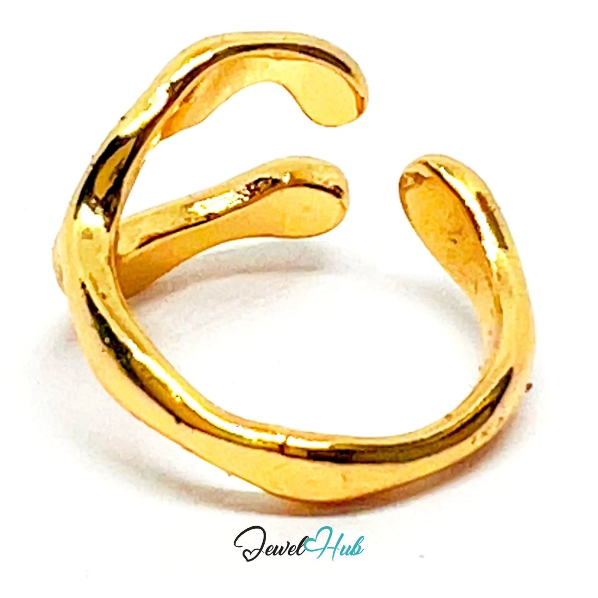 Gold Plated Ring 💛 Flowform Open - End Wavy · UK L · US 6 · Sculptural Minimalism - JewelHub.co.uk