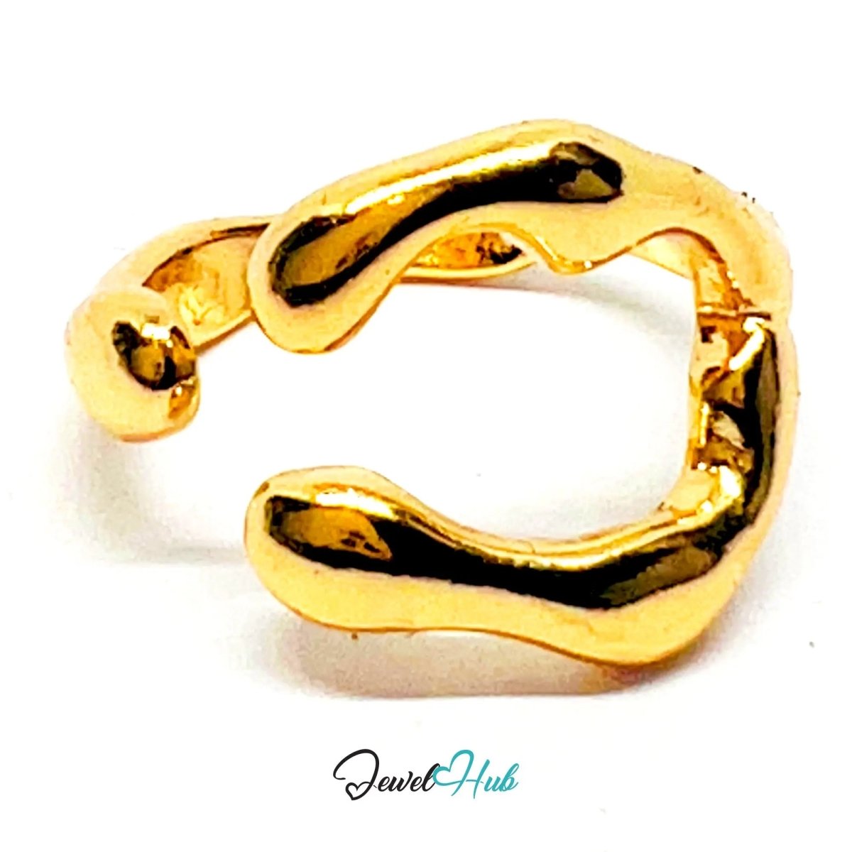 Gold Plated Ring 💛 Flowform Open - End Wavy · UK L · US 6 · Sculptural Minimalism - JewelHub.co.uk