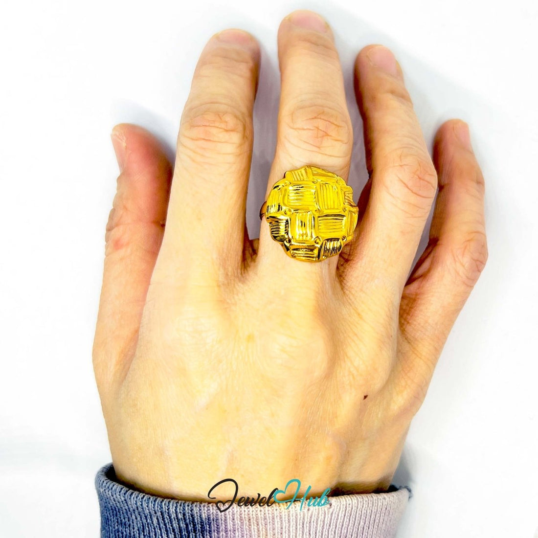 Gold Plated Ring 📐 Gridform Texture · Zinc Alloy · UK M · US 7 · Geometric Statement - JewelHub.co.uk