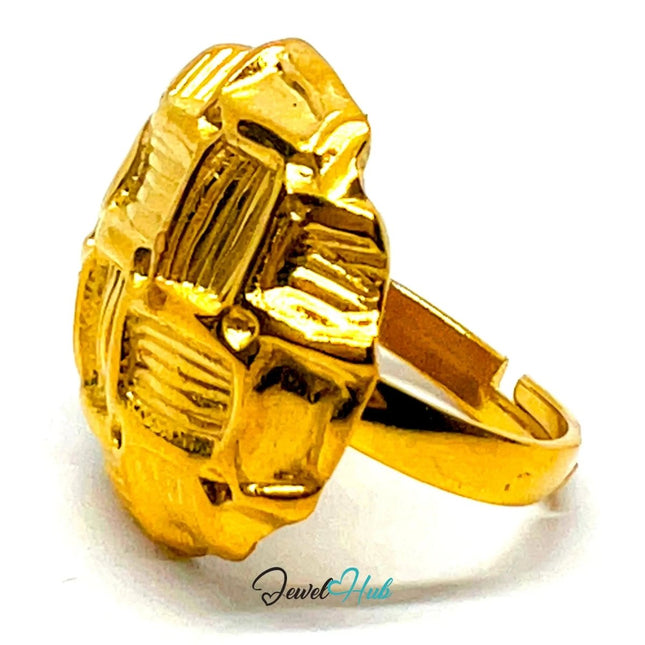 Gold Plated Ring 📐 Gridform Texture · Zinc Alloy · UK M · US 7 · Geometric Statement - JewelHub.co.uk