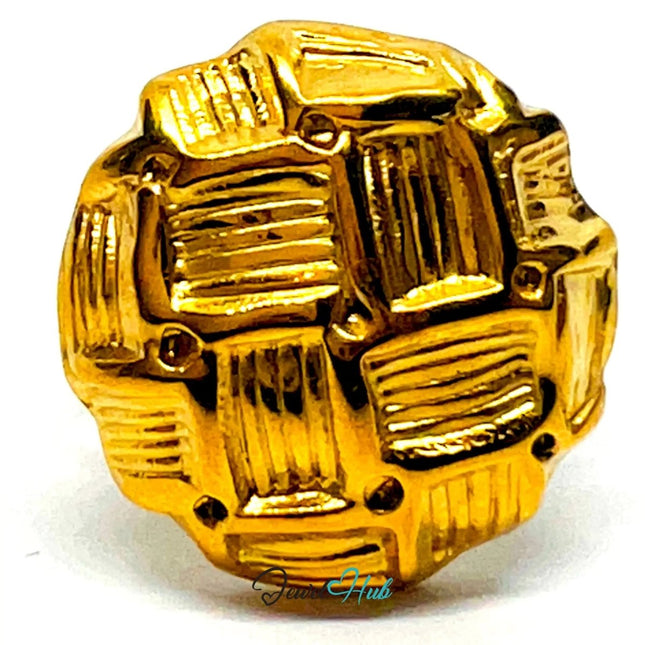 Gold Plated Ring 📐 Gridform Texture · Zinc Alloy · UK M · US 7 · Geometric Statement - JewelHub.co.uk