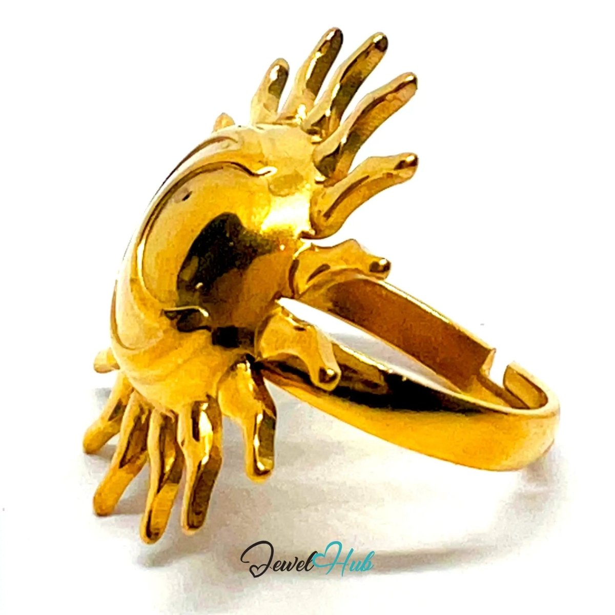 Gold Plated Ring ☀️ Solflare & Sun · Zinc Alloy · UK M · US 7 · Celestial Statement - JewelHub.co.uk