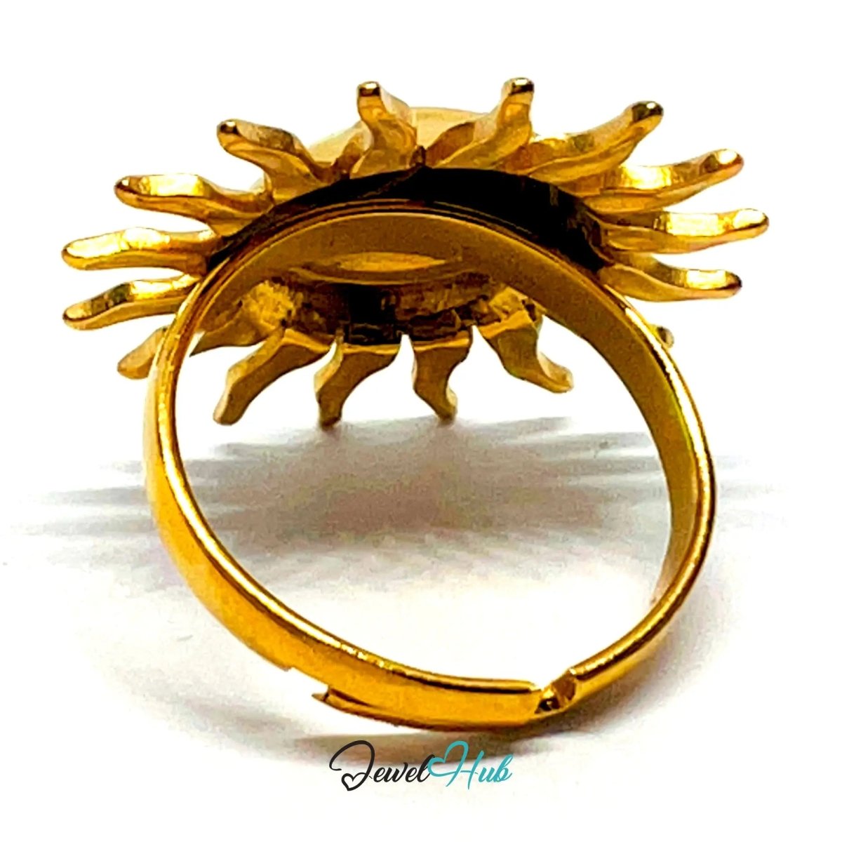 Gold Plated Ring ☀️ Solflare & Sun · Zinc Alloy · UK M · US 7 · Celestial Statement - JewelHub.co.uk