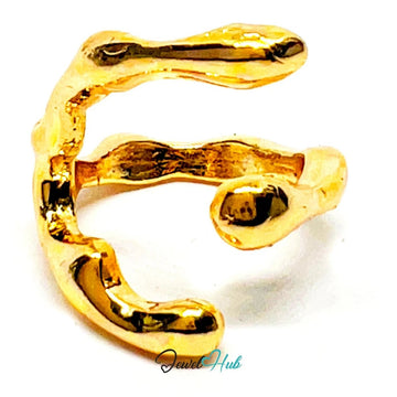 Gold Plated Ring 💛 Split Gleam Open - End · UK K · US 5.5 · Textured Sculptural Statement - JewelHub.co.uk