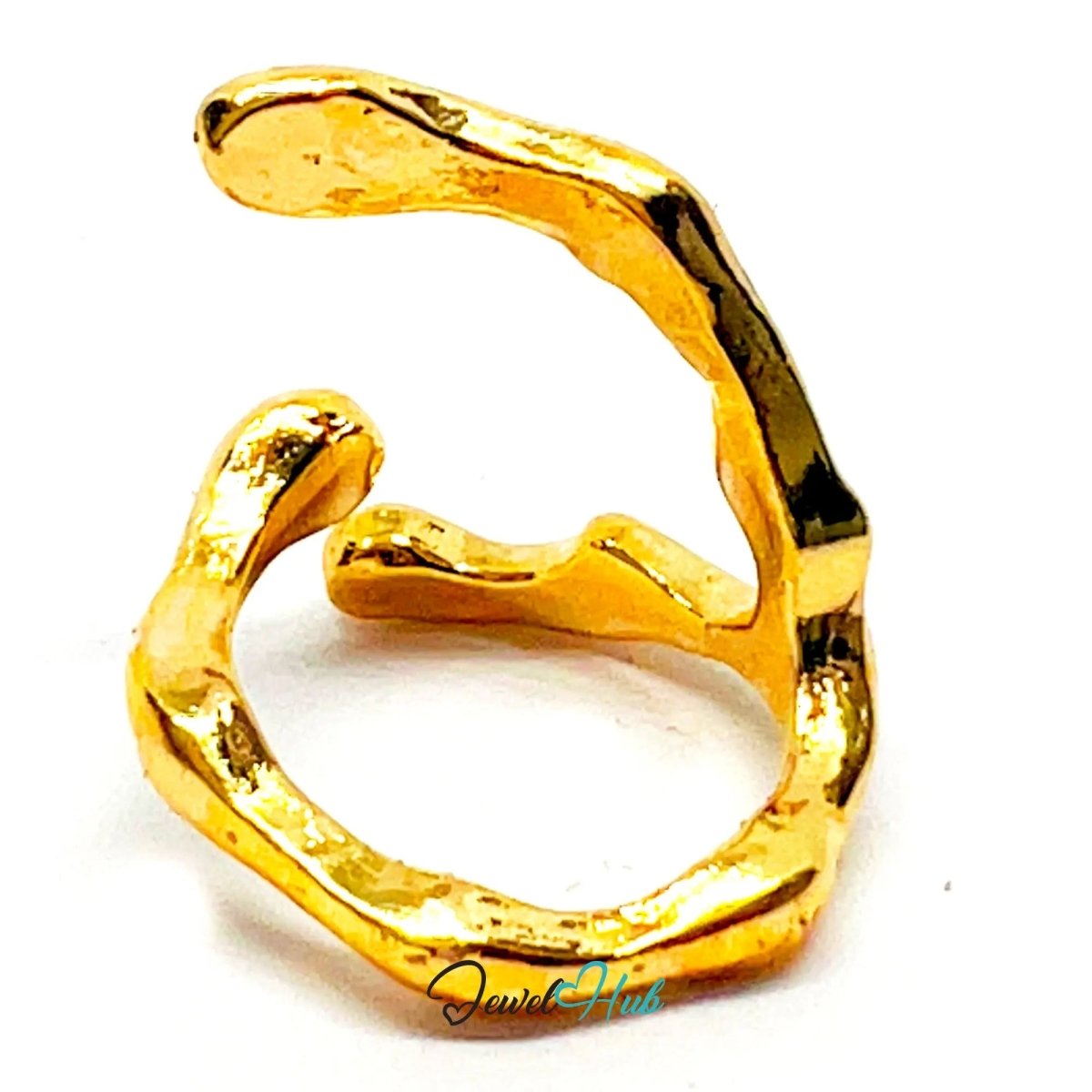 Gold Plated Ring 💛 Split Gleam Open - End · UK K · US 5.5 · Textured Sculptural Statement - JewelHub.co.uk