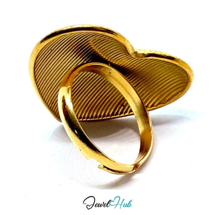Gold - Plated Ring (Zinc Alloy) Sculptural Heart Grid Design, Gift for Teenagers & Gen Z Jewellery Lovers - JewelHub.co.uk