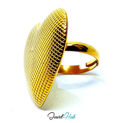 Gold - Plated Ring (Zinc Alloy) Sculptural Heart Grid Design, Gift for Teenagers & Gen Z Jewellery Lovers - JewelHub.co.uk
