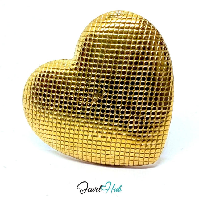 Gold - Plated Ring (Zinc Alloy) Sculptural Heart Grid Design, Gift for Teenagers & Gen Z Jewellery Lovers - JewelHub.co.uk