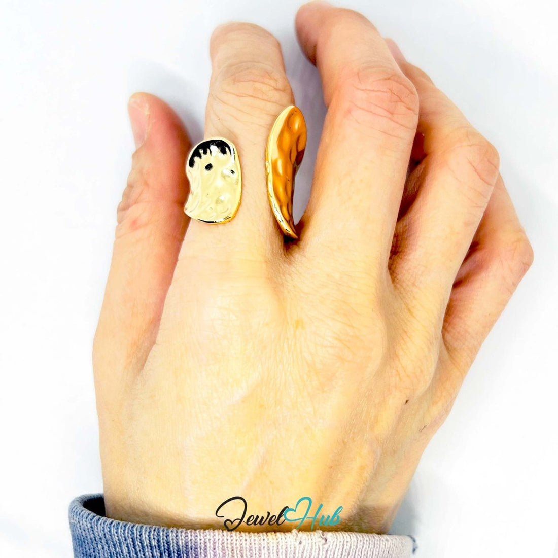 Gold - Plated Sculptural Fold Zinc Ring – Textured Abstract Accent with Adjustable Fit (UK M–O) - JewelHub.co.uk