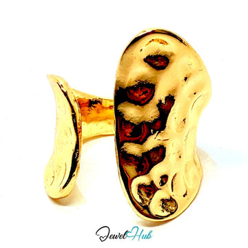 Gold - Plated Sculptural Fold Zinc Ring – Textured Abstract Accent with Adjustable Fit (UK M–O) - JewelHub.co.uk