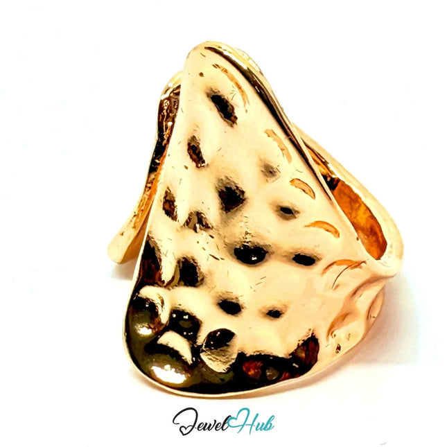 Gold - Plated Sculptural Fold Zinc Ring – Textured Abstract Accent with Adjustable Fit (UK M–O) - JewelHub.co.uk