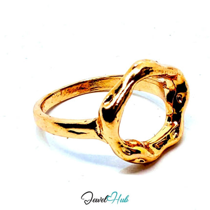 Gold - Plated Sculptural Form Zinc Alloy Ring – Fixed Size L or P | Molten Minimalism for Statement Styling - JewelHub.co.uk