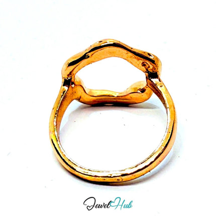 Gold - Plated Sculptural Form Zinc Alloy Ring – Fixed Size L or P | Molten Minimalism for Statement Styling - JewelHub.co.uk