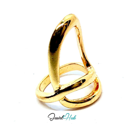 Gold - Plated Sculptural Loop Zinc Ring – Twisted Abstract Band in UK L - JewelHub.co.uk