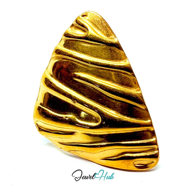 Gold - Plated Sculptural Wave Zinc Ring – Textured Triangle Accent with Adjustable Fit (UK O–Q) - JewelHub.co.uk