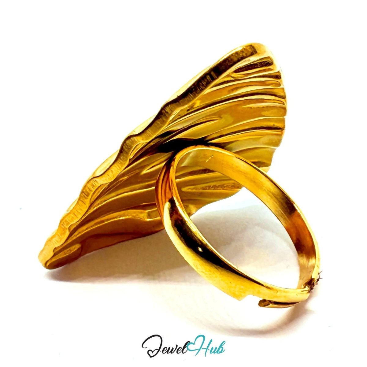 Gold - Plated Sculptural Wave Zinc Ring – Textured Triangle Accent with Adjustable Fit (UK O–Q) - JewelHub.co.uk