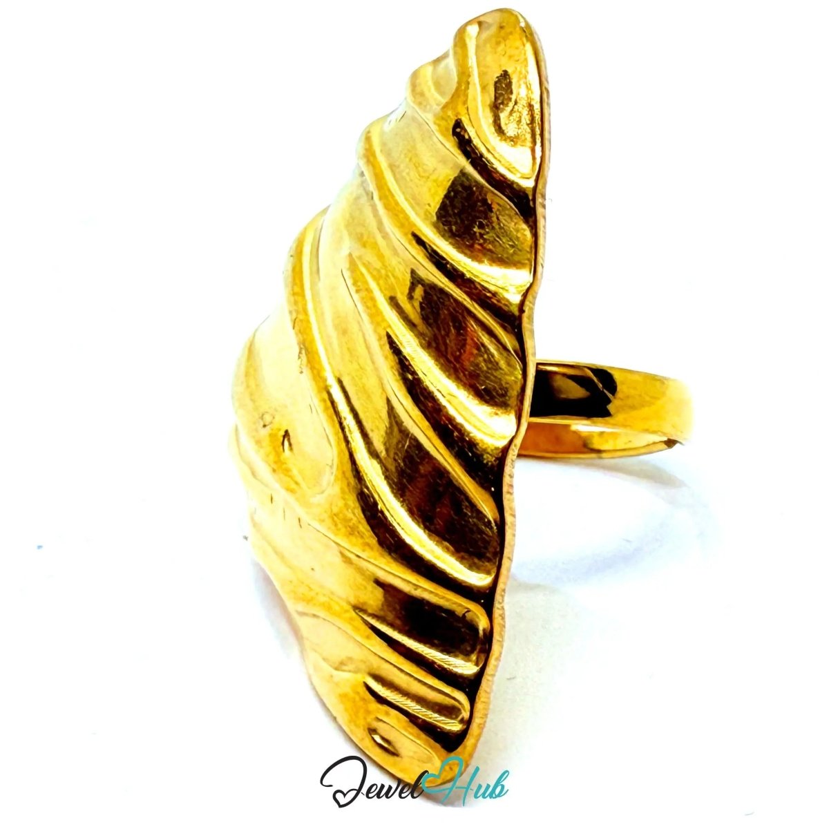 Gold - Plated Sculptural Wave Zinc Ring – Textured Triangle Accent with Adjustable Fit (UK O–Q) - JewelHub.co.uk