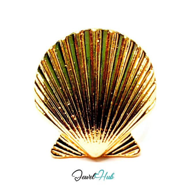 Gold - Plated Seashell Zinc Alloy Ring – Adjustable Size O–Q | Coastal - Core Statement Jewellery - JewelHub.co.uk