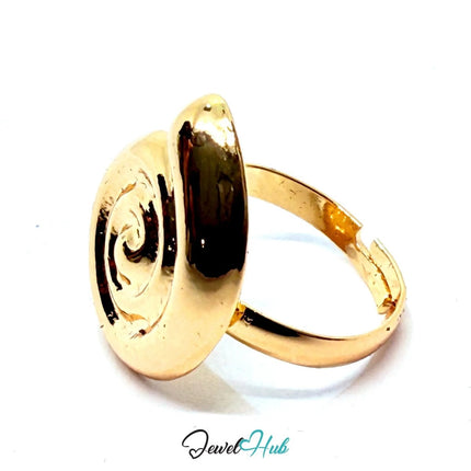 Gold - Plated Spiral Shell Zinc Ring – Textured Swirl Accent with Adjustable Fit (UK O–Q) - JewelHub.co.uk
