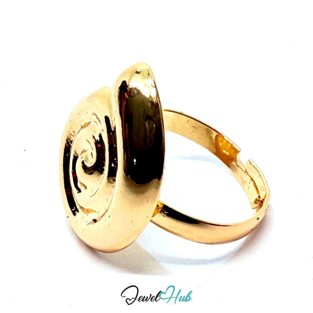 Gold - Plated Spiral Shell Zinc Ring – Textured Swirl Accent with Adjustable Fit (UK O–Q) - JewelHub.co.uk